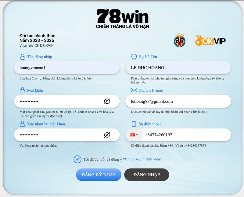Cách thức đăng ký tài khoản 78win từng bước