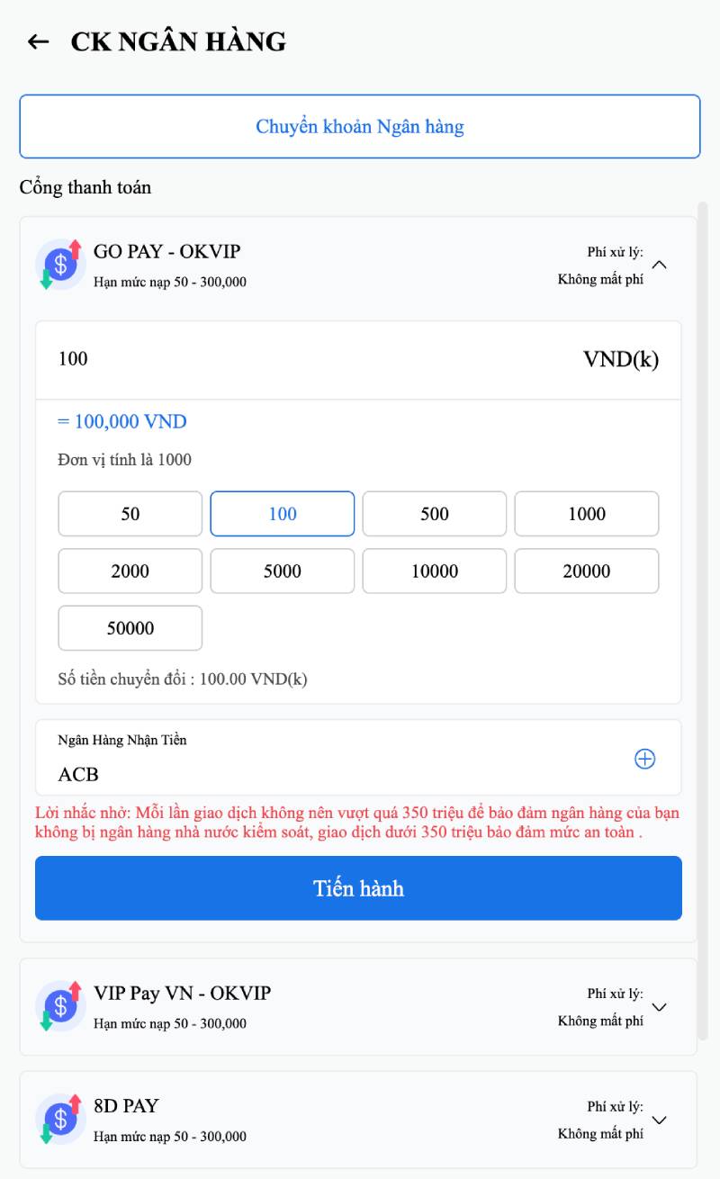 Chuyển khoản ngân hàng (Internet Banking)